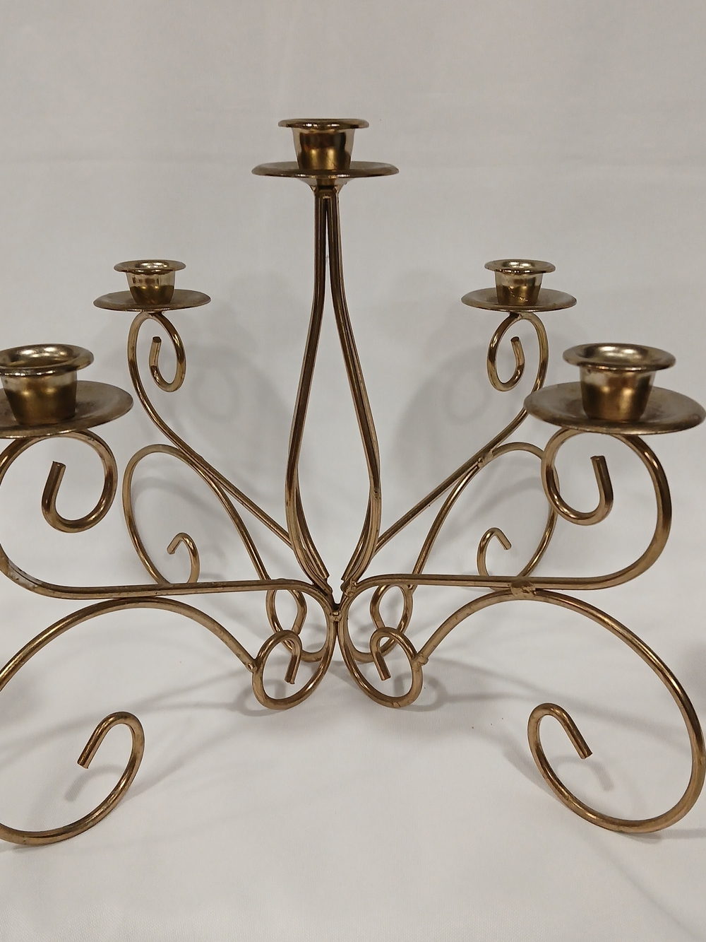 Hollywood Glam Brass/Gold Toned Scrollwork 5-Arm Candle Candelabra 10" x 10.5"